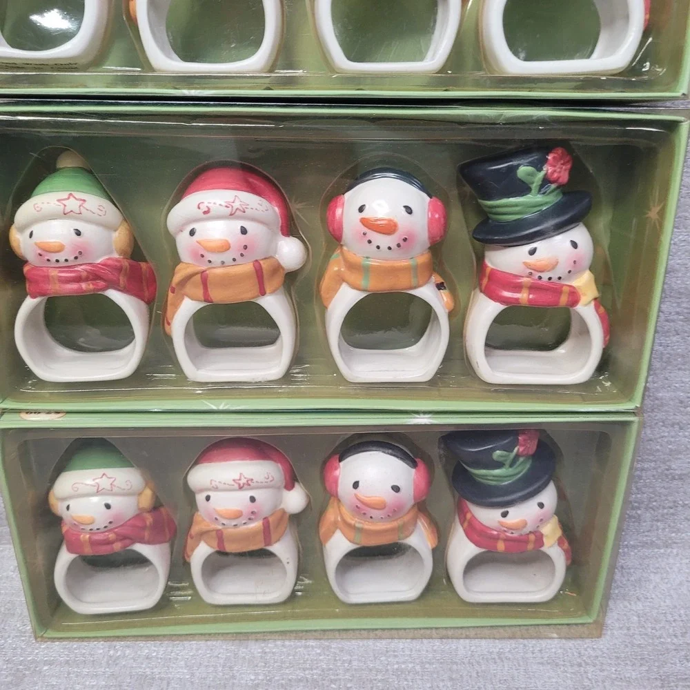 Frosty the Snowman Napkin‎ Rings Christmas Set of 12 Ceramic Style Novelty New